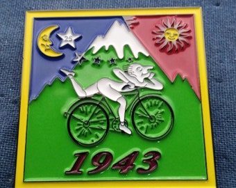 Albert Hofmann 1943 Bike Ride enamel pin 1.5 inch by 1.5 inch