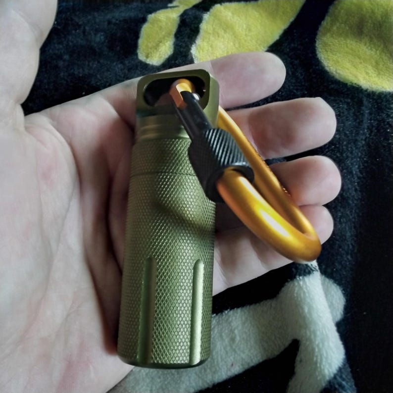 Large Stash Containers With Personalized Handmade Paracord Extension and Locking Carabiner:(1.18 inch X 3.78 inch) Army Green