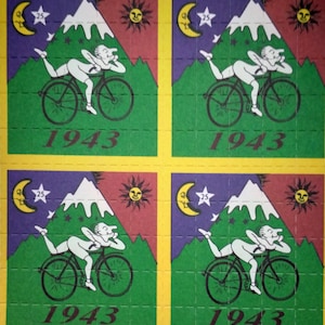 Blotter art/Albert Hofmann 1943 Bike ride 100-tab sheet 3.5 inch by 3.5 inch