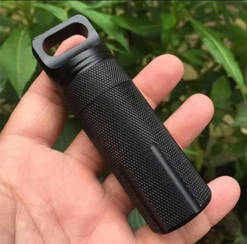 Large Stash Containers With Personalized Handmade Paracord Extension and Locking Carabiner:(1.18 inch X 3.78 inch) Black