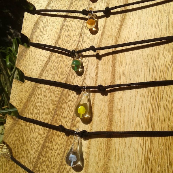 Glass teardrop mushroom necklaces/Hand blown glass teardrop mushroom necklaces