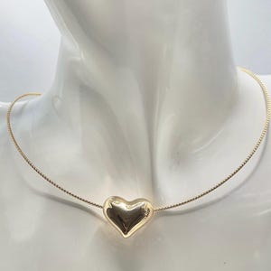 18K Real Gold 17.5” Omega Chain With Attached Heart Pendant