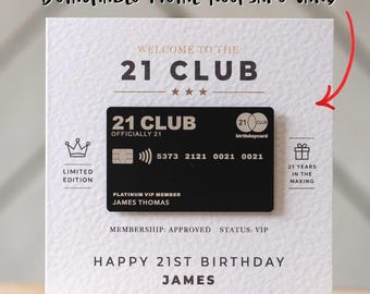 Personalised 21st Birthday Card with Keepsake 21 Club Card