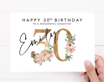 Personalised Floral 30th Birthday Card | Thirty Birthday, 30, Girl, Daughter, Friend, Granddaughter Custom Card for 30th Birthday