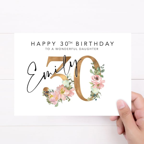 Personalised Floral 30th Birthday Card | Thirty Birthday, 30, Girl, Daughter, Friend, Granddaughter Custom Card for 30th Birthday