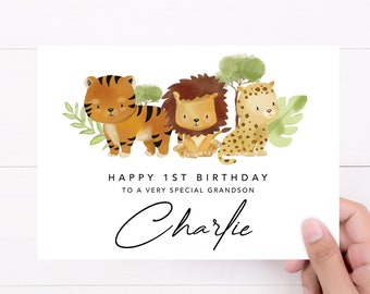Happy 1st Birthday to a Special Little Grandson | Personalised 1st Birthday Card For Grandson