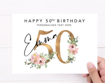 Personalised Floral 50th Birthday Card | Fifty Birthday, 50, Daughter, Mum, Friend, Best Friend, Grandma