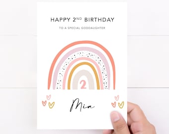 2nd Birthday Card for Goddaughter | Personalised Card with Name and Age, Second Birthday