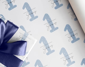 Blue 1st Birthday Wrapping Paper | Gift Wrap with Personalised Name and Age, Any Age, Son, Grandson