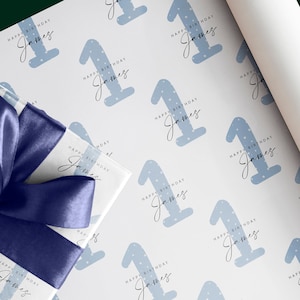 Carta da regalo blu per il primo compleanno con nome ed età personalizzati, qualsiasi età, figlio, nipote