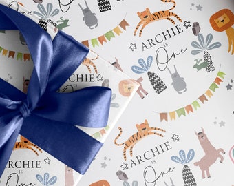 Personalised Jungle Theme 1st Birthday Wrapping Paper | Custom Gift Wrap for Son, Grandson, Nephew, Godson