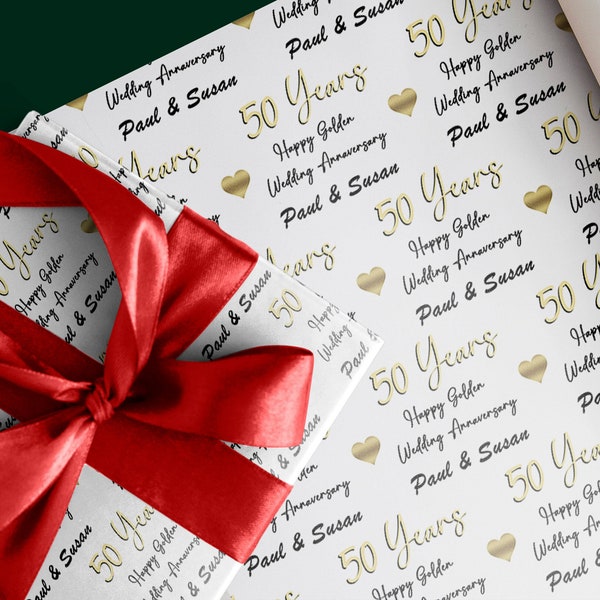 Personalised Golden Wedding Anniversary Wrapping Paper | 50th Wedding Anniversary, Gift Wrap