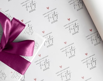 Personalised 50th Birthday Wrapping Paper | Any Age and Name, For Her, Friend Gift, Daughter, Fifty