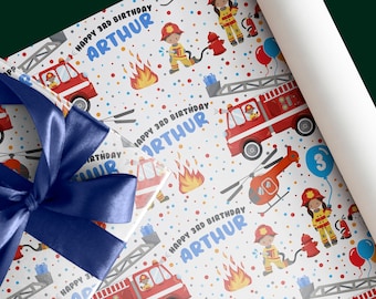 Personalised Fire Engine Themed Birthday Wrapping Paper | 1st, 2nd, 3rd, 4th, Custom Gift Wrap for Son, Grandson, Nephew, Godson, Any Age