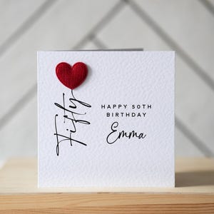 Personalised 50th Birthday Card With Red Heart Balloon - Etsy UK