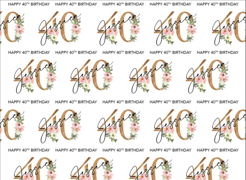 Personalised 40th Birthday Wrapping Paper Gift Wrap, for Her, Daughter