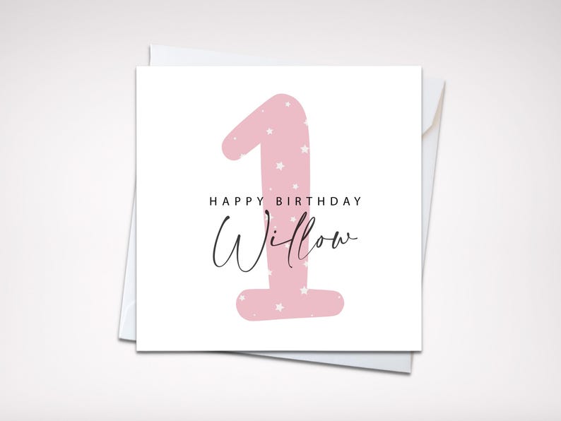 Rosa Geschenkpapier zum 1. Geburtstag | Geschenkverpackung mit personalisiertem Namen und Alter, Jedes Alter, Tochter, Niedlich Bild 4