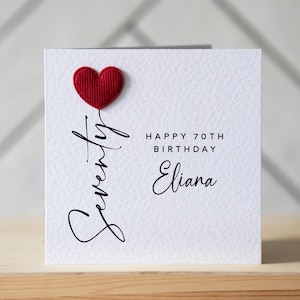 Personalised 70th Birthday Card with Red Heart Balloon