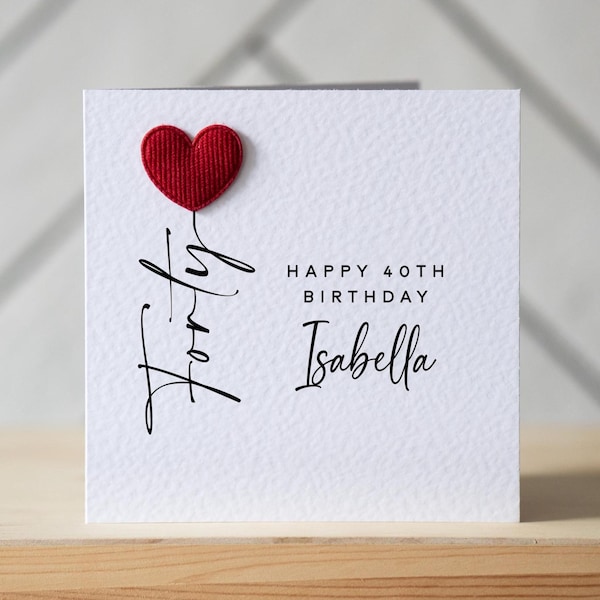 Personalised 40th Birthday Card with Red Heart Balloon