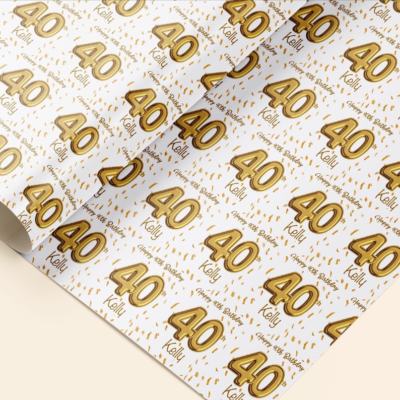 Personalised 40th Birthday Gold Balloon Wrapping Paper | Any Age, Foil ...