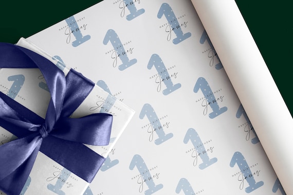 Blue 1st Birthday Wrapping Paper Gift Wrap With Personalised