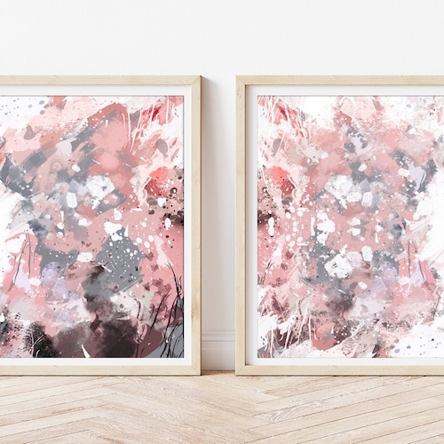 Pink and Grey Abstract Art Set of 2 Prints Blush Pink Grey Etsy