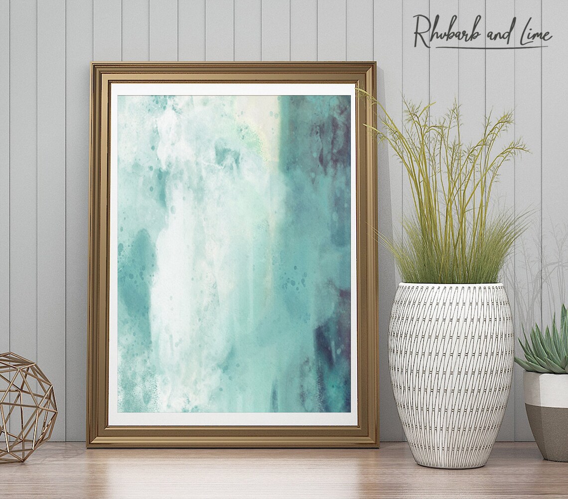 Duck Egg Blue Wall Art Abstract Watercolour Art Print Teal Etsy