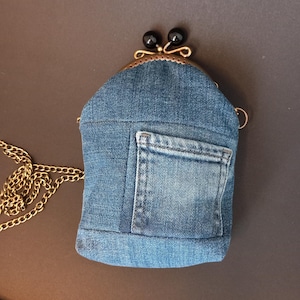 Handmade Denim Mini Bag: Kiss Lock Closure, Chain Strap