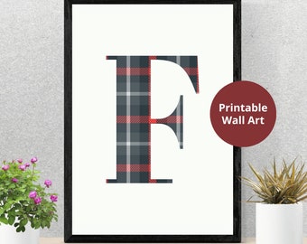 Modern Red and Grey Tartan Letter Poster | Unique Wall Art | Home Decor | Downloadable Wall Art | Scottish Gift Idea | Print at home