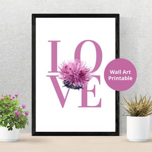 Purple Scottish Thistle Love Wall Art Poster | Elegance and Affection | Scottish Themed Gift | Home Decor Printable poster | Modern Art