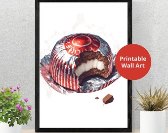 Digital Wall Art | Tunnocks Tea Cake with Bite | Messy Watercolor Print | Kitchen Decor | Instant Download | Wall Art | Scottish Home Decor