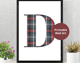 Modern Red and Grey Tartan Letter Poster | Unique Wall Art | Home Decor | Downloadable Wall Art | Scottish Gift Idea | Print at home