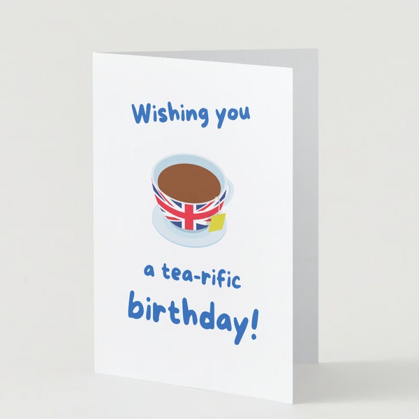 Print at Home Birthday Card - Tea-rific British Flag Tea Cup | Charming British Style | Instant Download | Print at home | Folded card