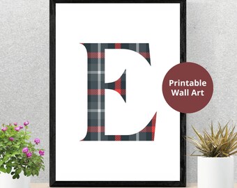 Modern Red and Grey Tartan Letter Poster | Unique Wall Art | Home Decor | Downloadable Wall Art | Scottish Gift Idea | Print at home
