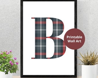 Modern Red and Grey Tartan Letter Poster | Unique Wall Art | Home Decor | Downloadable Wall Art | Scottish Gift Idea | Print at home
