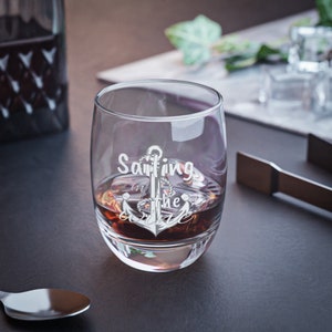 Anchor Up Your Fun: &quot;Sailing in the Wine&quot; Printed Wine Glass, Nautical Gift for Sailors, Stemless Wine Glass, 11.75oz