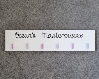 Personalized Kids Art Display Board – White Wooden Wall Art