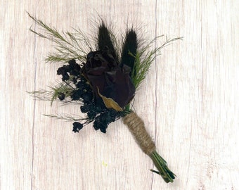 Dried Black Rose Buttonholes/ Corsages, Rustic Buttonholes, Wedding Flowers, Gothic Wedding Flowers, Alternative Wedding.