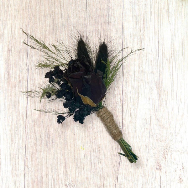 Dried Black Rose Buttonholes/ Corsages, Rustic Buttonholes, Wedding Flowers, Gothic Wedding Flowers, Alternative Wedding.