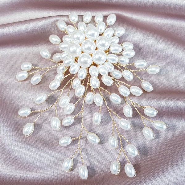 Wunderschöne Perlen-Blumen-Brosche, Blumen-Brosche, große Brosche, weiße Perlen-Brosche, Hochzeit Pin, Statement-Brosche, Geschenk für sie