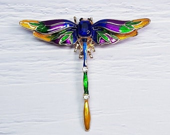 Vibrant Multi-Coloured Crystal & Enamel Dragonfly, Colourful Brooch, Enamel Brooch, Insect Brooch, Costume jewellery, Gift For Her