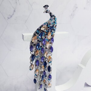 Stunning Large Peacock Crystal Brooch, Art -Deco Statement Brooch