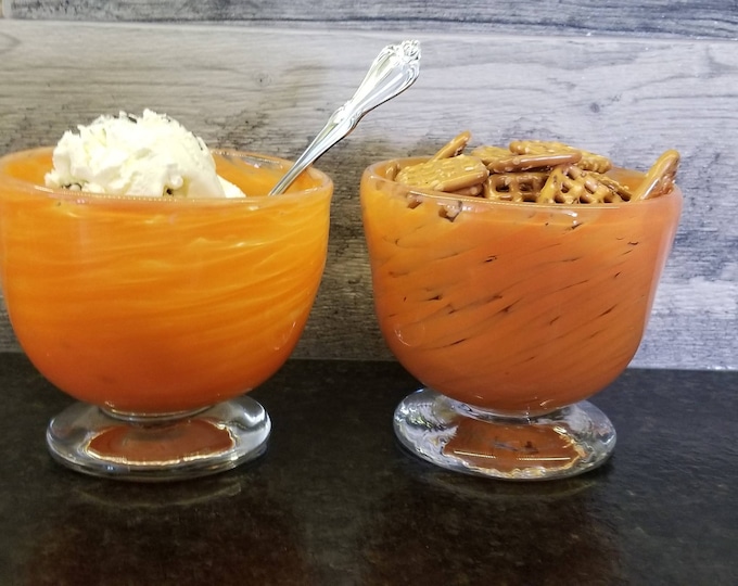 Hand blown glass ice cream bowls, morning cereal bowls, popcorn bowls, or small salad bowls.