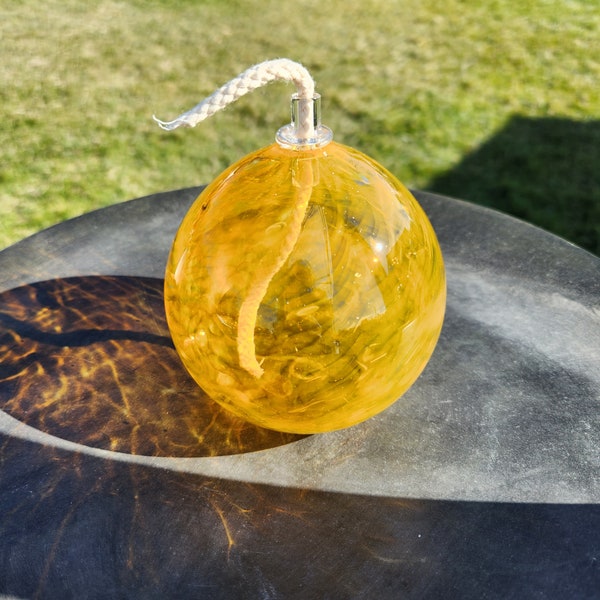 Outdoor and patio blown glass oil lamp