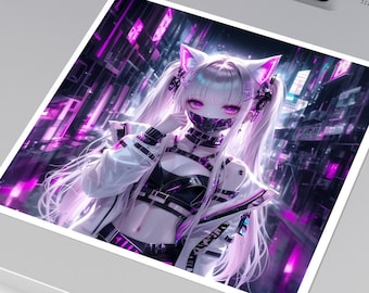 Cyberpunk Sticker Cyberpunk Girl Cat Girl Sticker Anime Sticker Kawaii Sticker Decora Sticker Harajuku Sticker Japanese Sticker Anime Gifts