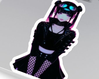 Anime Sticker Waifu Sticker Cyberpunk Sticker Anime Girl Sticker Goth Girl Sticker Gothic Stickers Manga Sticker Japanese Sticker Harajuku