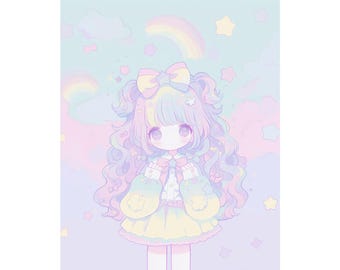 Póster Kawaii Póster de Chica Kawaii Arte de Pared Kawaii Póster de Anime Póster de Manga Póster de Waifu Póster Japonés Decora Harajuku Hada Kei Arte Lindo