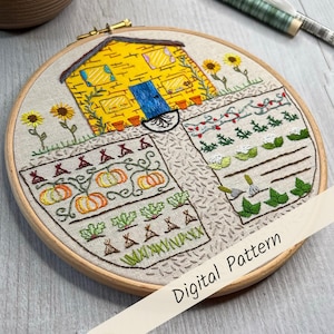 Farm House | Embroidery Pattern | Vegetable Embroidery | Modern Embroidery | Gift | PDF Embroidery Pattern | Hand Embroidery | Gardening