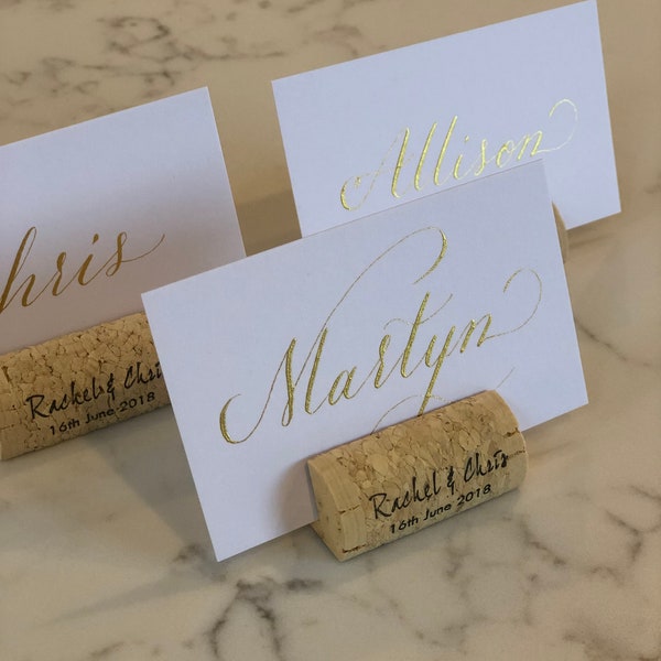 Handwritten Place Names Gold Calligraphy Wedding Place Cards Gold Ink writing Placenames choose Flat Name Cards or Folded Free-standing