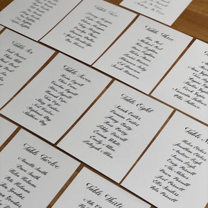 Handwritten Table Plans for special occasions. Table plan cards, seating plan, seating card chart, seating cards.